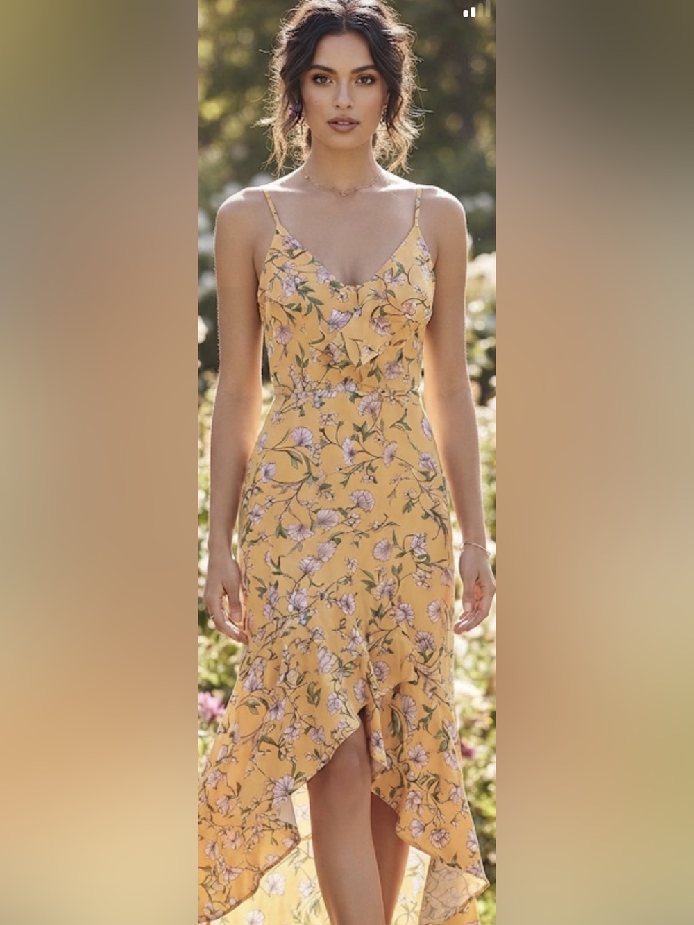 Rokoko Yellow Floral Ruffle Maxi Dress Split Leg Size Small Boho Summer